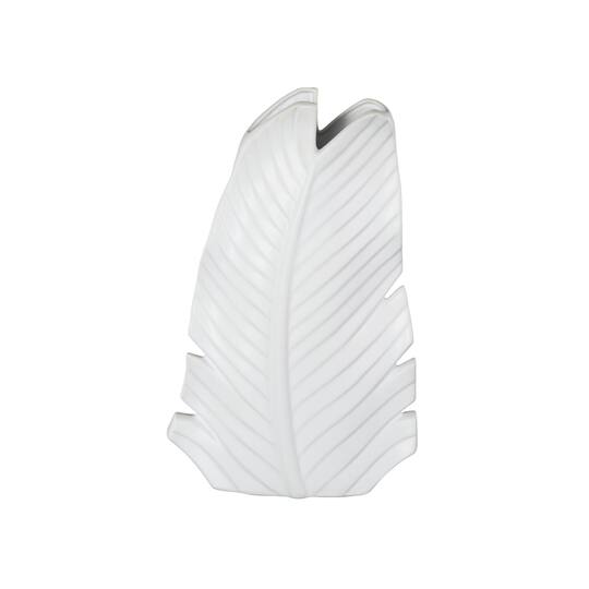 15" White Ceramic Palm Leaf Vase